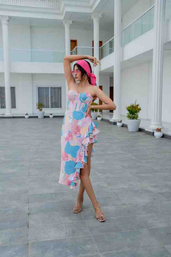 Pink Floral midi dress