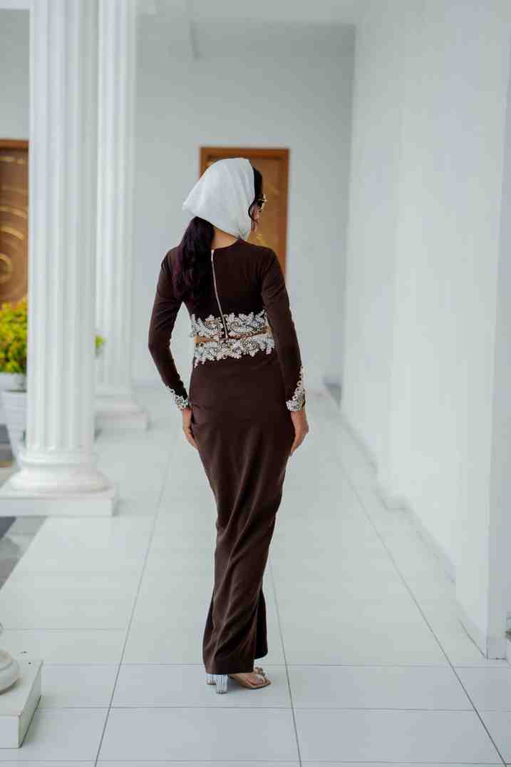 Brown draped skirt set