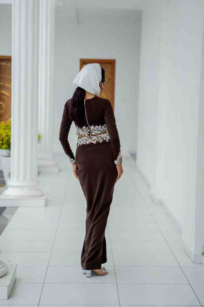 Brown draped skirt set