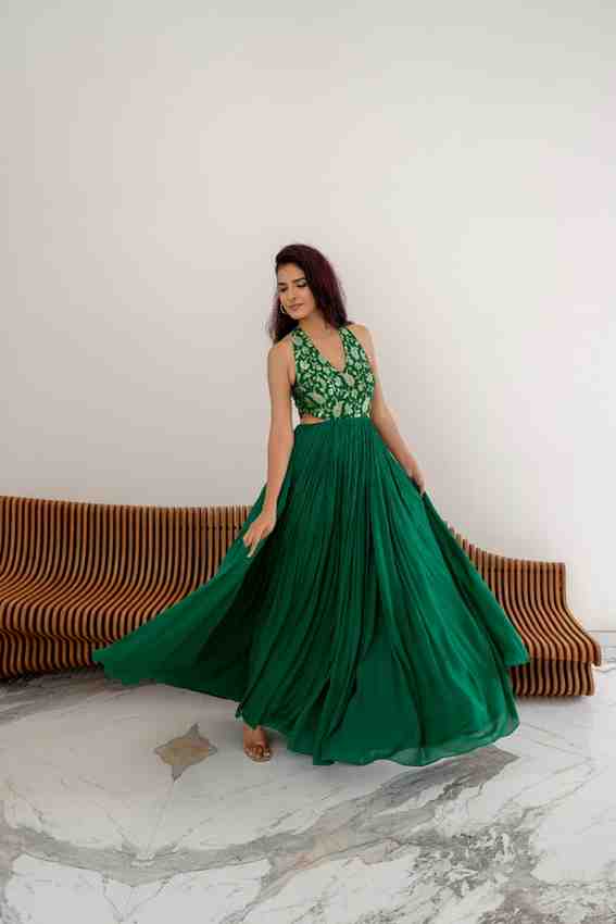 Green long halter dress