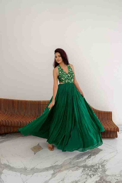 Green long halter dress