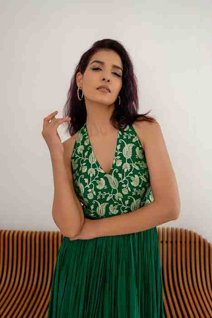 Green long halter dress